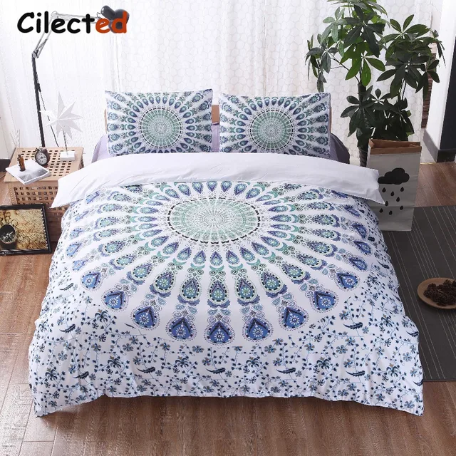 Cilected Bohemian Bedding Set Purple White Blue Mandala Duvet Cover Cilected Bohemian Bedding Set Purple White Blue Mandala Duvet Cover Soft Bedclothes Boho Bed