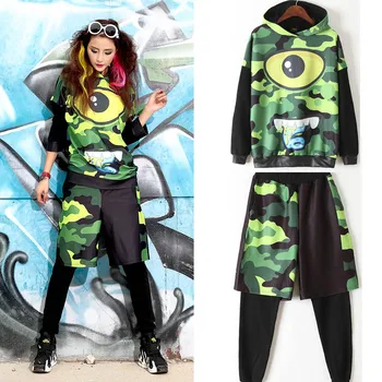 

Winter suit jacket female pants Women's suits Sweatshirts Hoodies Women Set Harajuku Tracksuits female Camouflage Eyes Set