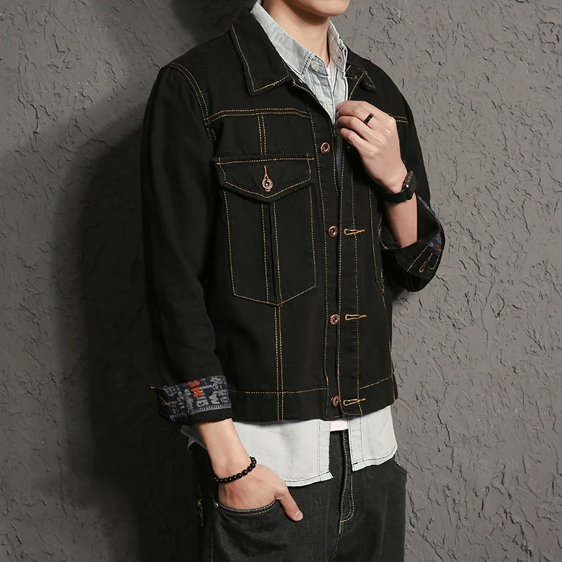 

High Quality Black Mens Denim Jacket 2019 New 3D Cropping Solid Pockets Design Outerwear Coats Plus Size M-4XL 5XL #961