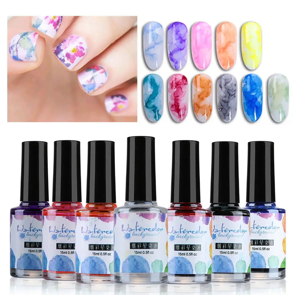 

15 ML Watercolor Ink Nail Polish Blooming Gel Smoke Effect Smudge Bubble DIY Nail Art Purple Green Manicure for Nail Decoration