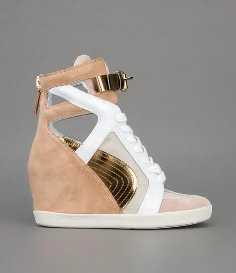 

New Arrival Women Fashion Casual Shoes 2019 Spring Autumn Buckle Strap Hollow Out Wedges Shoes Hot Selling Patchwork Suede Shoes