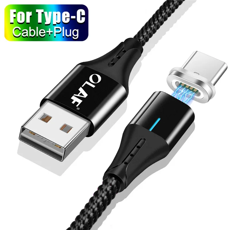 Магнитный кабель OLAF 3A Micro Usb type C QC 3,0 для быстрой зарядки телефона Microusb type-C магнитное зарядное устройство usb c для iphone huawei Xiaomi - Цвет: Black Type Cable