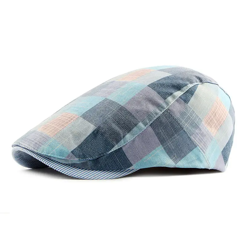 Wuaumx Summer Berets Hat Men Colorful Plaids Newsboy Cap Women Artist Painter Visors Herringbone Beret Cap Duckbill Ivy Flat Cap best mens beret Berets