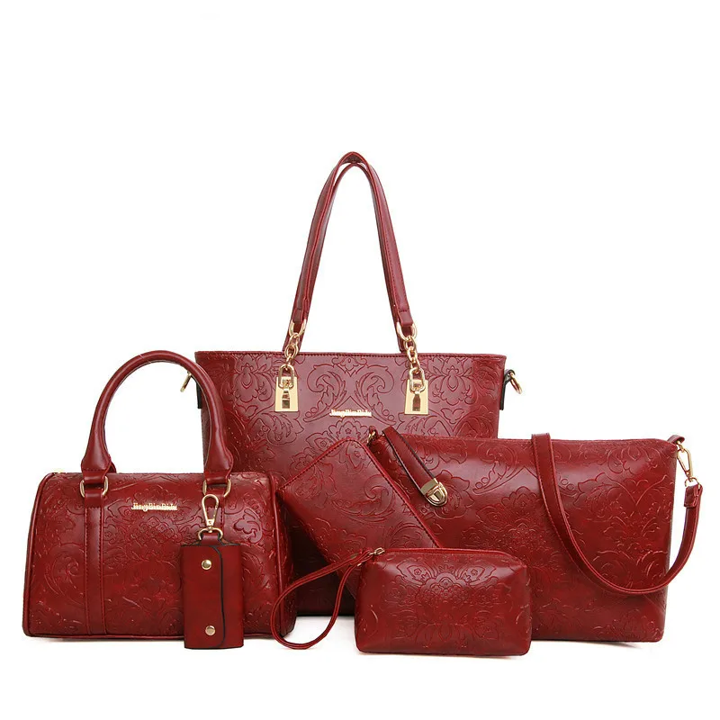 6 pcs font b set b font Flower Pattern Women Bag Fashion font b Handbag b