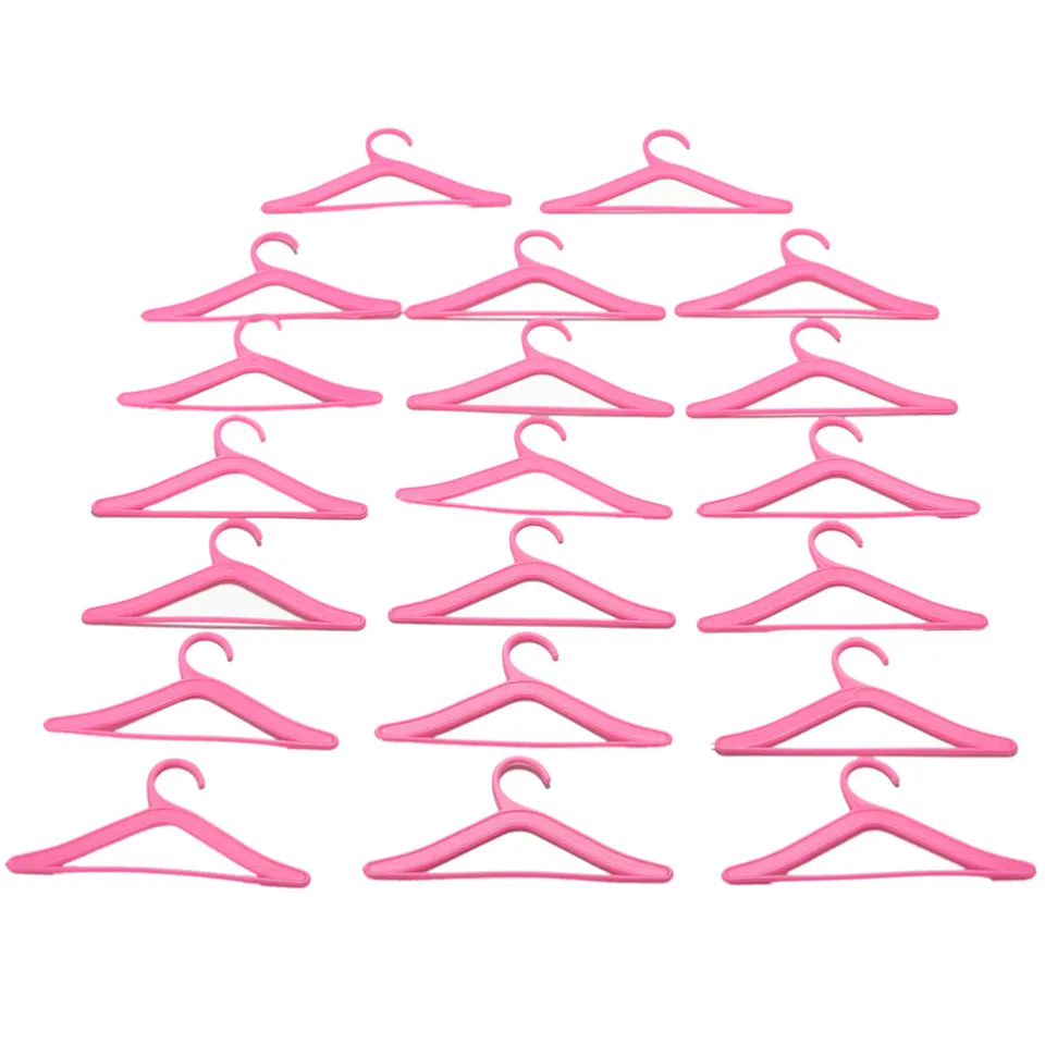 20PCS//Pack Doll Dress Clothes Hanger Holder Rack Toys Accessories Plastic Pink