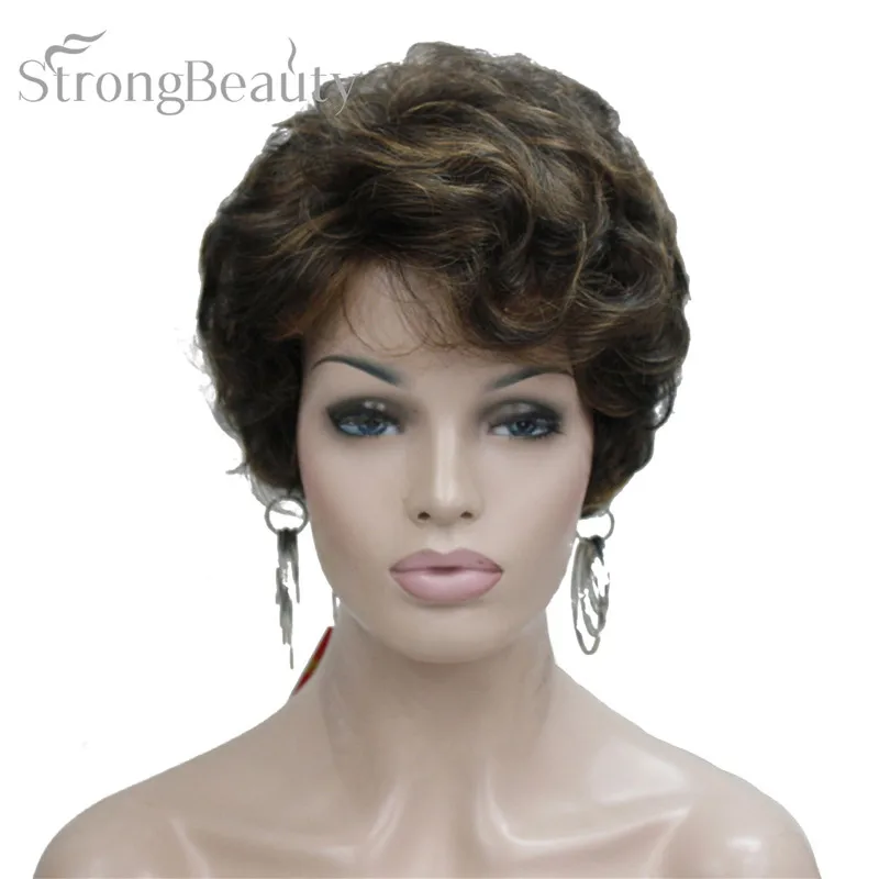 Цена StrongBeauty короткий черный коричневый микс блонд парик с окраской перьями Женские синтетические вьющиеся парики