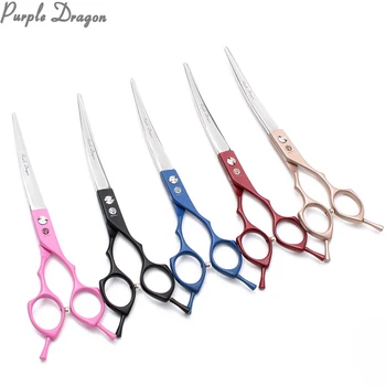 

7" Purple Dragon Japanese 440C Up Curved Scissors Grooming Scissors Professional Pet Scissors Bend Up Shears Animal Shears Z4009