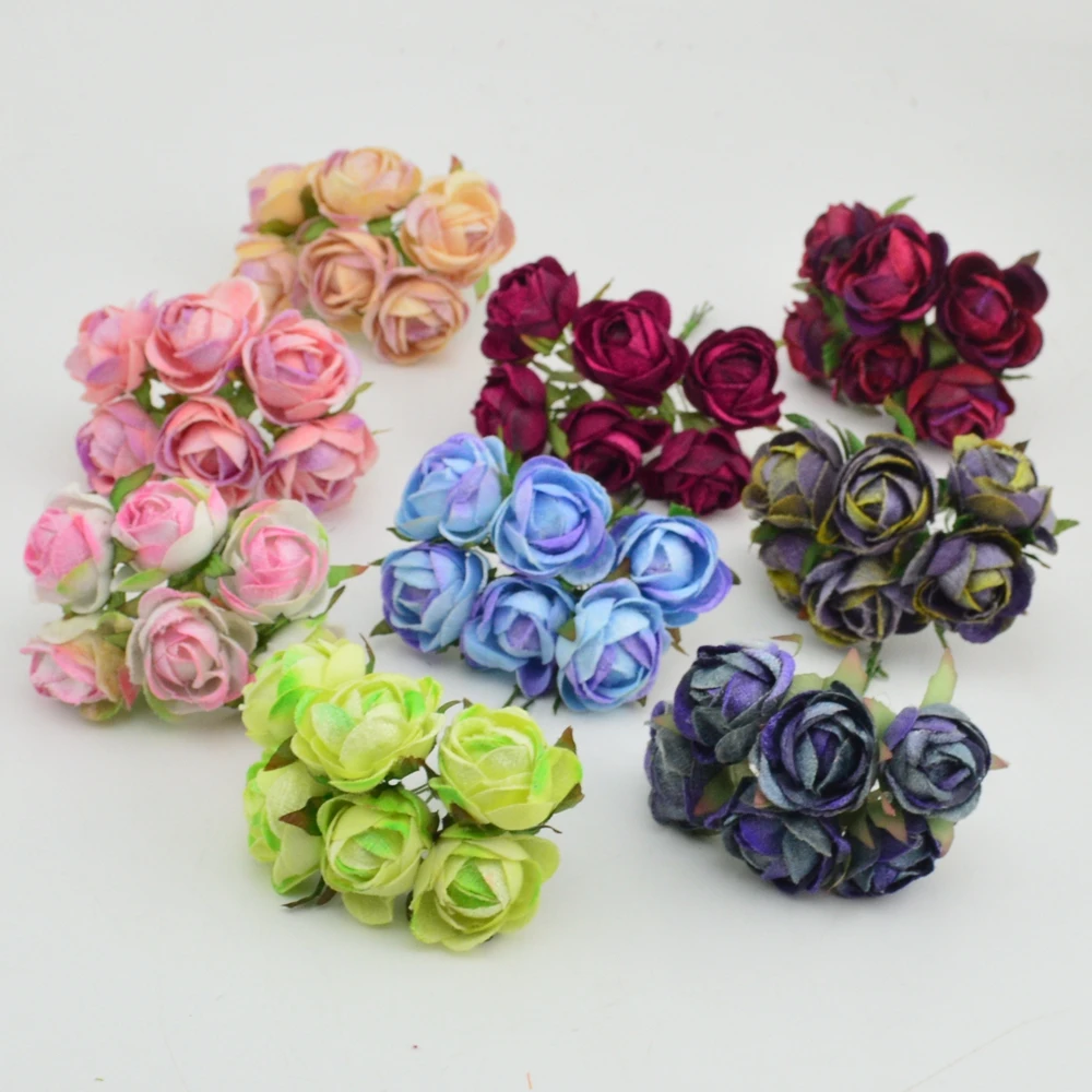 

6pcs Silk Decoration Artificial Rose Buds Wedding Party Decoration DIY Wreath Gift Box Scrapbooking Artificial Flower