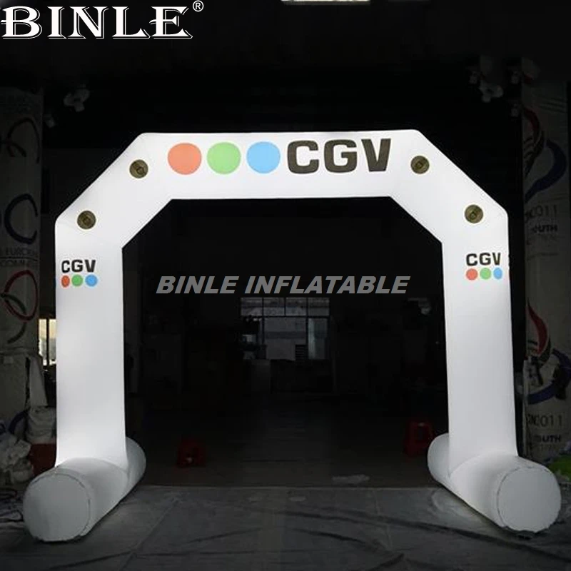 Custom free standing 5m 7m 9m LED lighting white inflatable arch with air blower for advertising