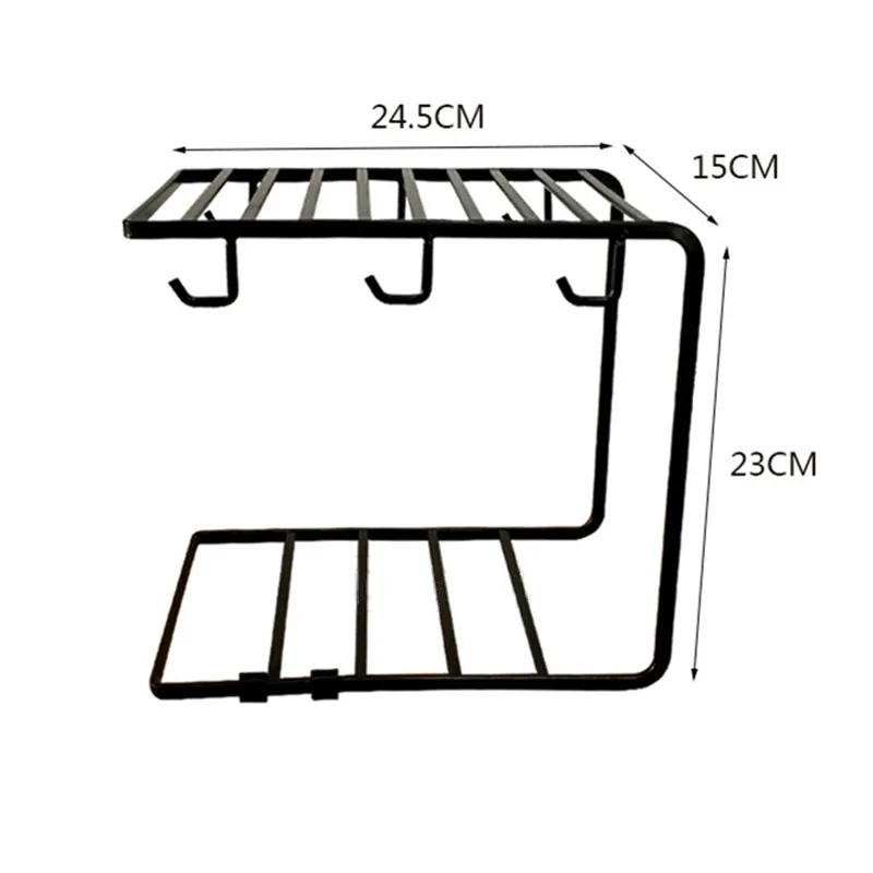2 ярусный держатель чашки чая кофе кухонная кружка блюдо многофункциональные сушильные стеллажи для хранения с 6 крючками - Цвет: Black