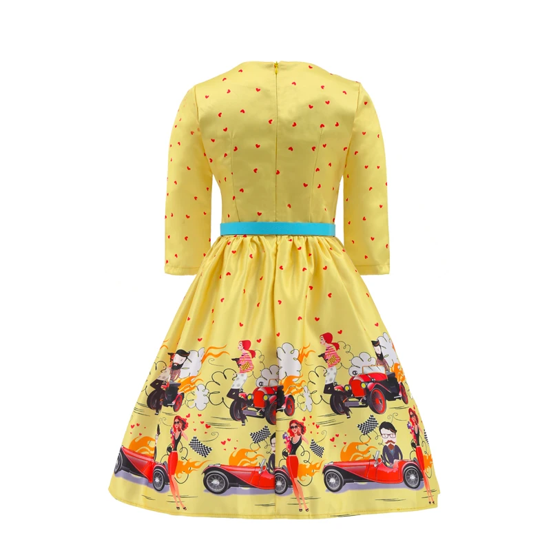 Kostlich Summer Hepburn Vintage Dress Women Big Swing Dress Casual O-Neck Half Sleeve Patchwork Floral Print Dresses With Belt (2)