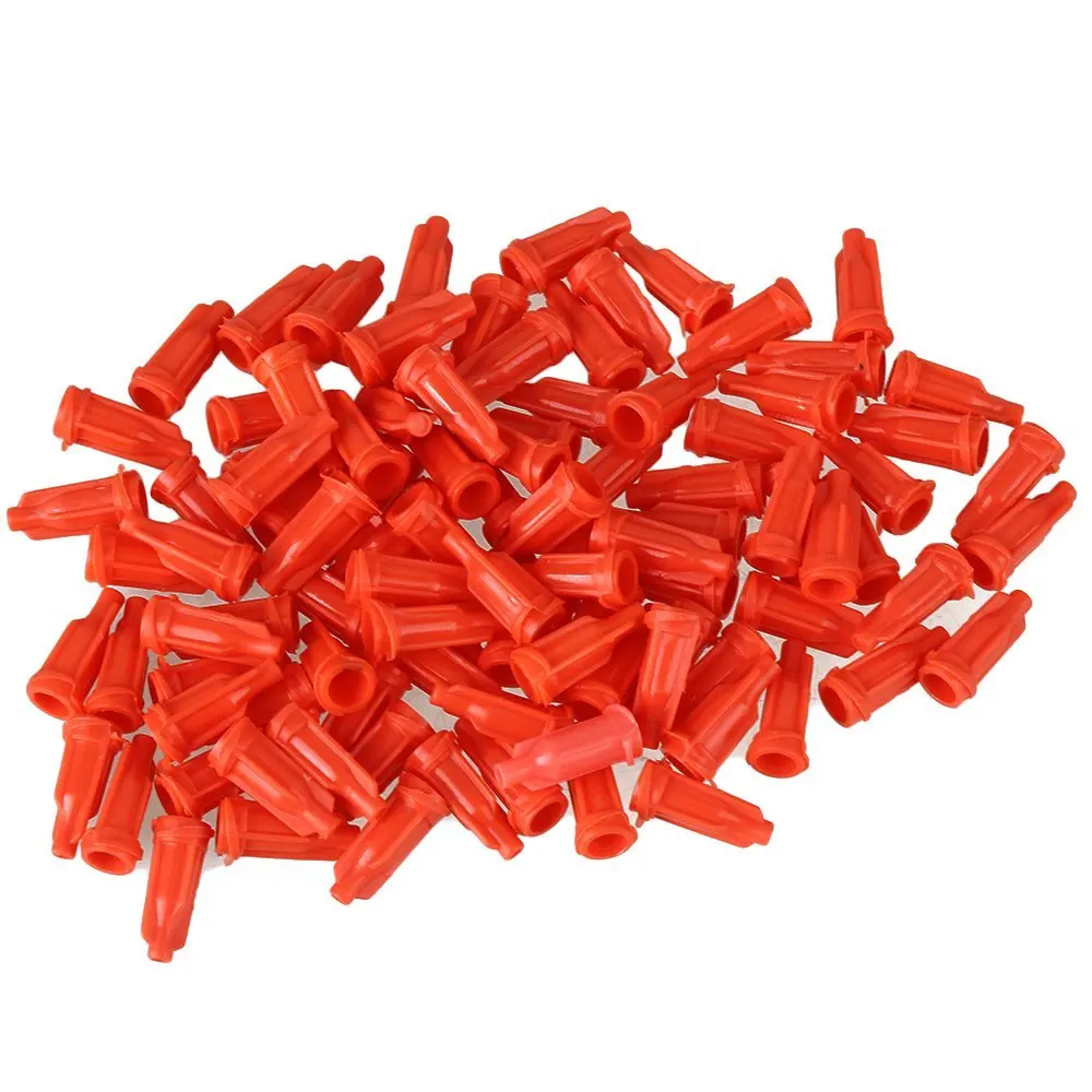 

Orange Screw Type Syringe Assortment Caps Glue Dispensing Syringe Tip Cap Pack of 100