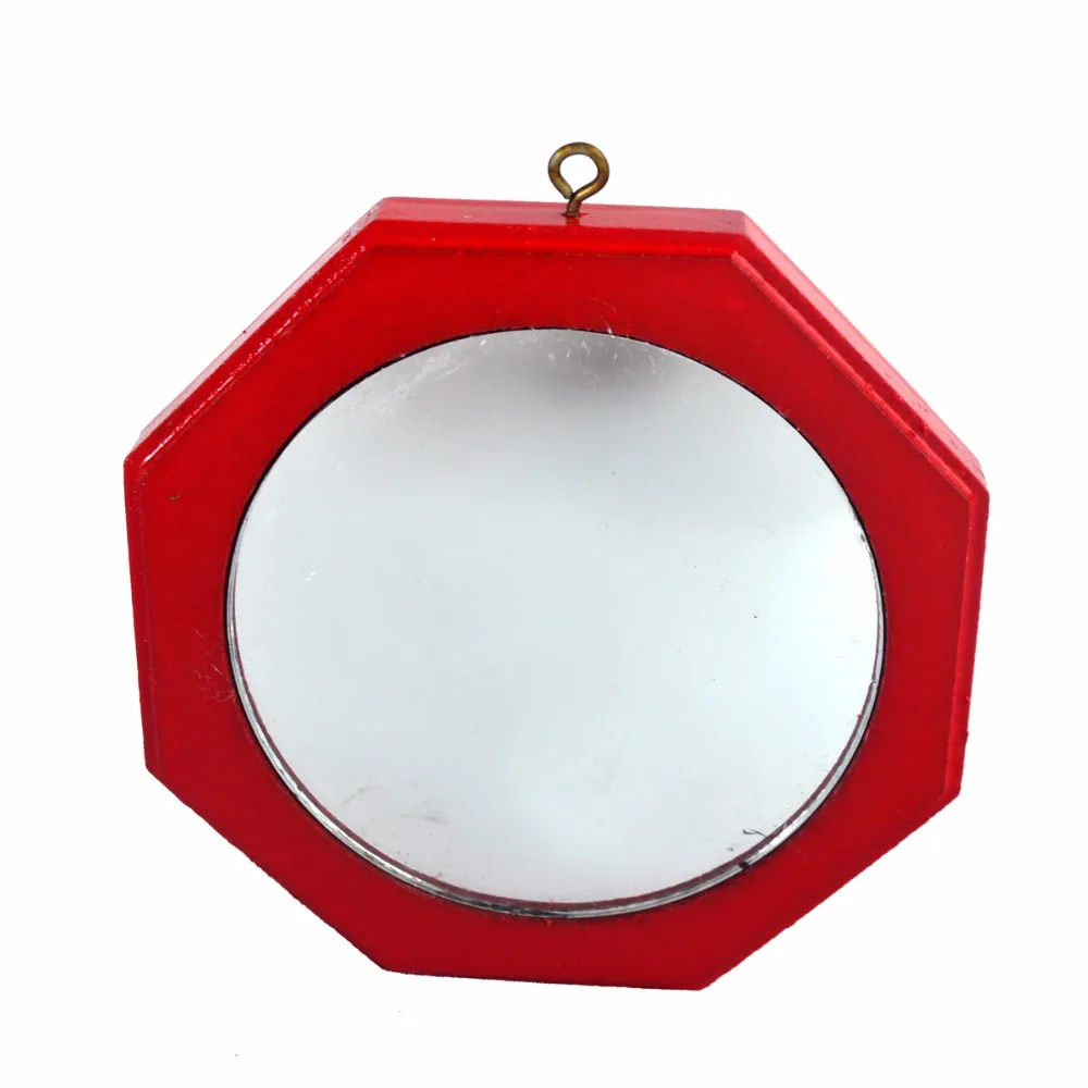 Feng Shui Convex Red Wood Bagua Mirror Pakua 4 Inch /Bagua Mirror J2311