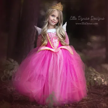 

3-10 Years Girls Princess Sleeping Beauty Aurora Girl Dress Kids Cosplay Halloween Costumes Dress Up For Kids Tulle Party Dress
