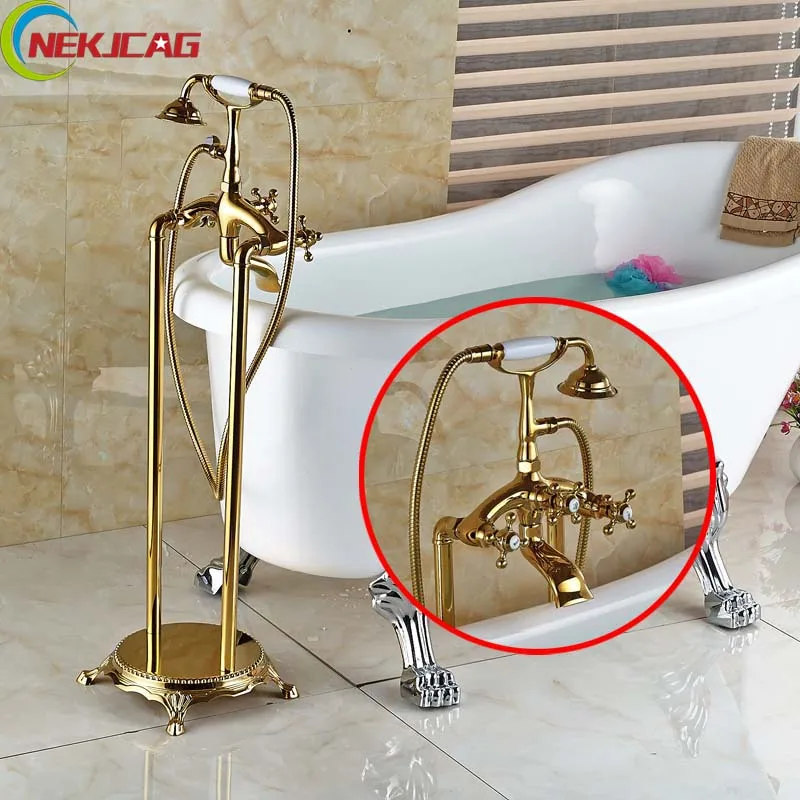 Buy Floor Mount Freestanding Golden Bathtub Filler