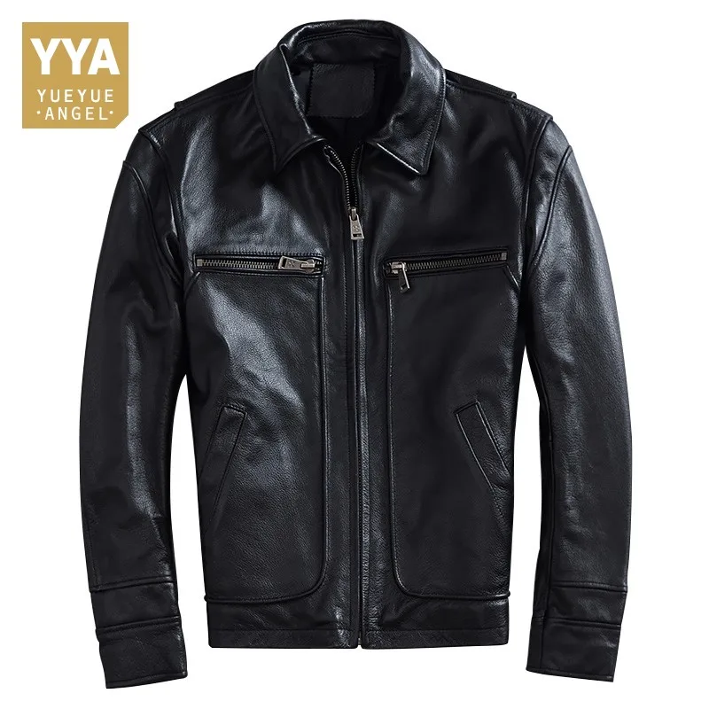 

US Large Size S-5XL Mens Business Jacket Fall Turn-Down Collar Jackets Natural Leather Cow Leather Coat Mens Jaqueta Masculina