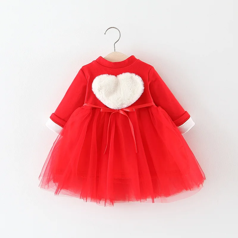 

2018 autumn and winter new girls plus velvet love dress child girl Korean version of the cute mesh princess dress