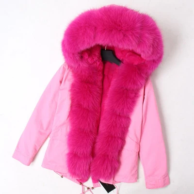 OFTBUY зимняя женская куртка из натурального меха, парка с воротником из натурального Лисьего меха, розовая короткая куртка с подкладкой из искусственного меха, модная уличная одежда - Цвет: 9