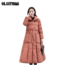 Новая зимняя модная S-2XL пальто женское длинное свободное тонкое пальто выше колена с толстой подкладкой из хлопка черная красная розовая теплая верхняя одежда