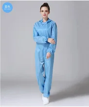 Cheap S-4XL Men Work Siamese anti-static protective clothing hooded factory dust-free painting workshop blue dust-proof overalls