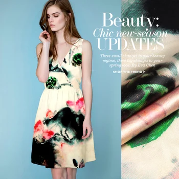 

118cm wide 19mm 93% silk & 7% spandex blue fruit print silk satin fabric for dress shirt clothes cheongsam