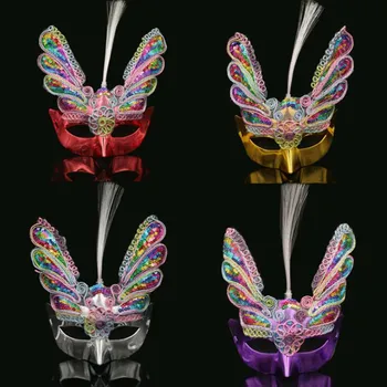 

New Colorful LED Flashing Butterfly Fiber Masks Light Up Venice Mask Kids Adults Dress Decor Halloween Party Supplies