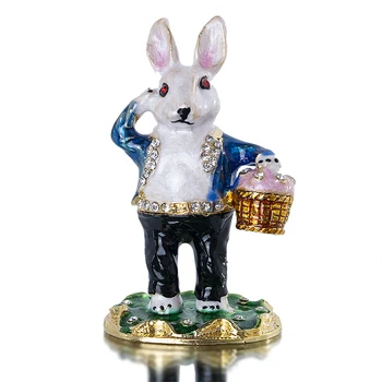 

H&D Hand Painted Bejeweled Mr Rabbit Boxes Hinged Jewelry Trinket Box Ring Holder Collectives Gift Home Wedding Decoration