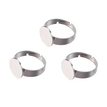 

5pcs Adjustable Stainless Steel Flat Round Finger Rings Components,Pad Ring Base Jewelry Findings Accessories Tray:8/10/12mm F60