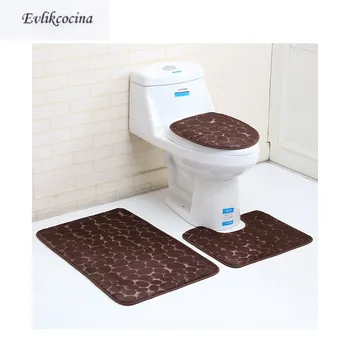 

Free Shipping 3pcs Brown Water Absorption Flannel Bath Mat Door Floor Tapete Banheiro Carpet For Toilet Non Slip Alfombra Bano