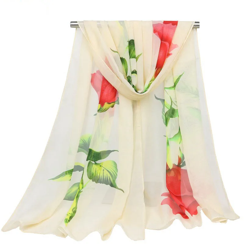 

Scarves For Women Summer Fashion New Chiffon Silk Scarf One Rose Flower Long Section Lady Scarf Thin Beach Towel Shawls hijab