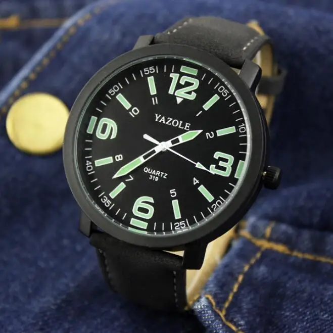 YAZOLE мужские часы светящиеся наручные часы reloj hombre мужские часы erkek kol saati Новинка - Цвет: Black-Black