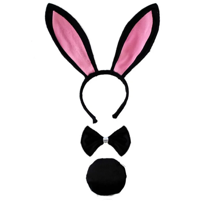 Bunny Rabbit Ears Tail Kit Fancy Dress Costume Party Accessories Pink Black