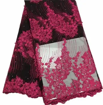 

5 yards hot sale embroidery rhinestone French net lace delicate embroidery African lace Nigeria lace fabric suitable for dress