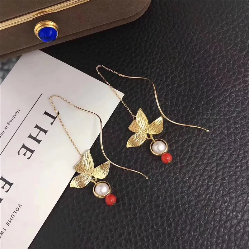 

New Personality Hand-Woven Design Gold-Filled High Quality Natural Freshwater Pearl Earrings For Women Drop Earrings Boucle