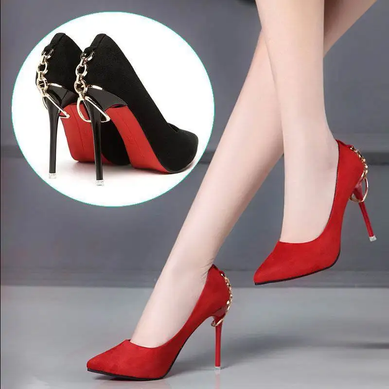 

2020 New Temperament Womens Shoes Pointed Stiletto Single Shoes Red Wedding Shoe Professional Work Pumps Sexy Elegant High Heels