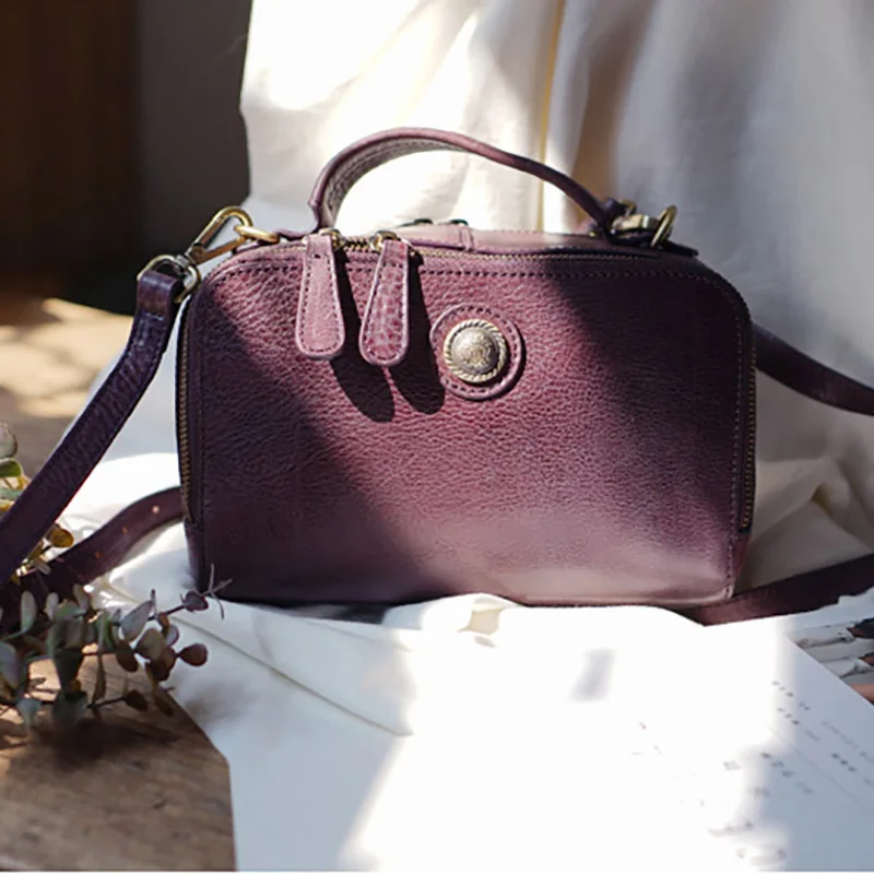 AETOO Inverness Retro Handmade cowhide women's shoulder crossbody bag, leather casual small Japanese and Korean handbag