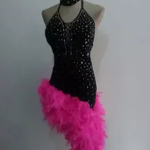 Стиль латинский танцевальный костюм сексуальный Алмаз перо конкурс латиноамериканских танцев платья 9 видов цветов S-L Танго танцевальные платья