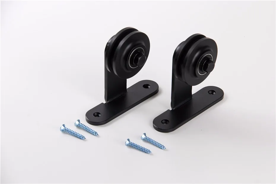 American Rustic Style High Quality Straight Type Black Carbon Steel Barn Door Roller Set (2PCS