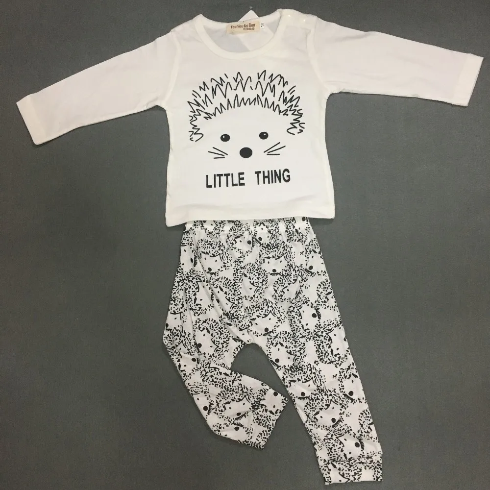 Новинка года; одежда для маленьких девочек Одежда для новорожденных девочек футболка с длинными рукавами и изображением Ежика+ брюки; комплект из 2 предметов для малышей
