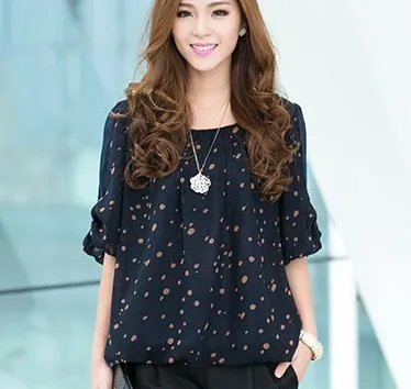 Women Tops Women Summer Half Sleeve O-Neck Dot Print Casual Loose Shirt Top Blouse