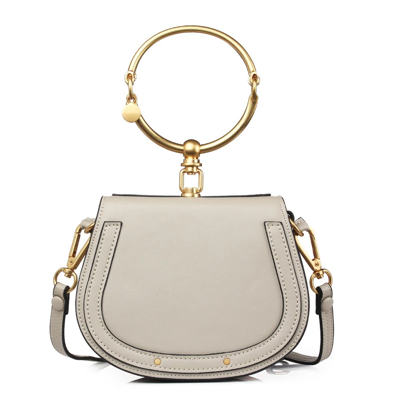ALNEED, роскошная женская сумка, брендовая сумка на плечо, половина Сумочка с изображением Мун, модная сумка через плечо, натуральная кожа, кошелек, кольцо, женская сумка - Цвет: Round Grey