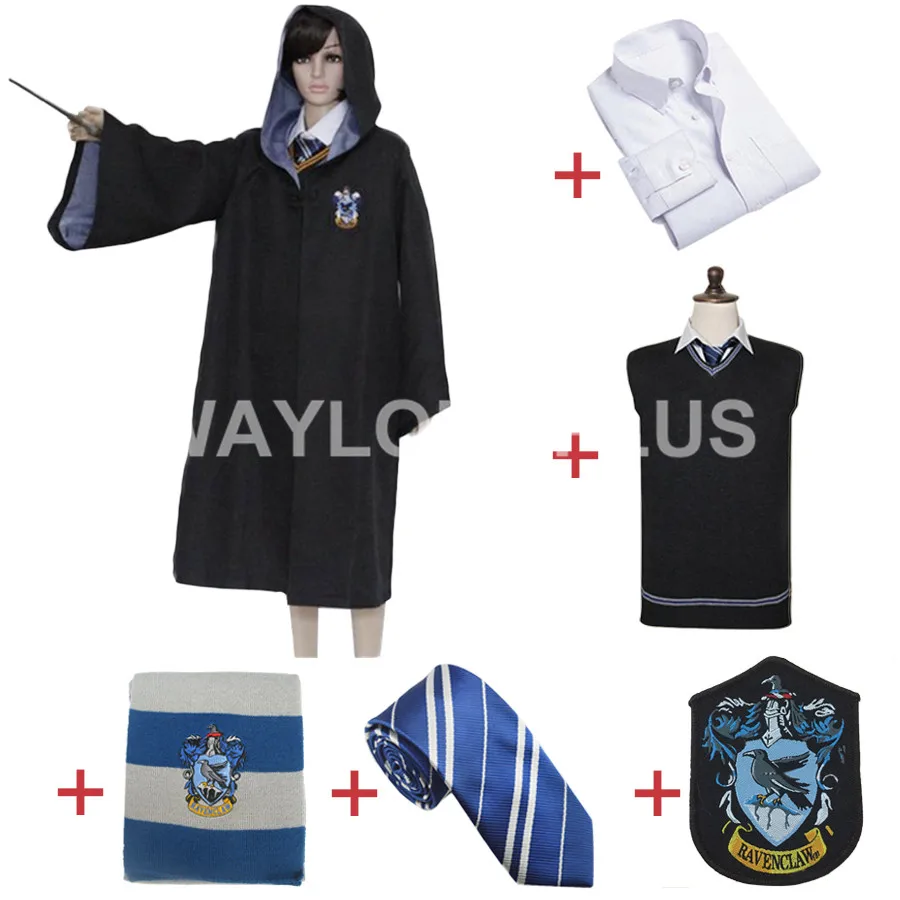 

Free Shipping Ravenclaw Cosplay Robe Cloak Shirt Scarf Tie Sweater Uniform for Harris costume