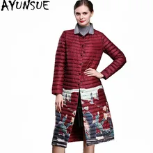 AYUNSUE/женская теплая куртка на утином пуху, женские длинные парки, зимнее пальто с кожаным воротником, женские куртки с принтом, Abrigo Mujer, WXF324