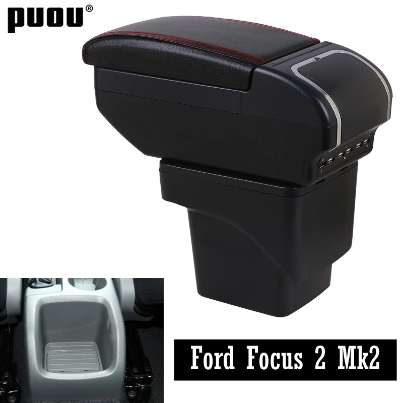 Для Ford Focus 2 Mk2 2005-2011 подлокотник коробка вращающийся из искусственной кожи центральный ящик для хранения с подстаканником пепельница USB в