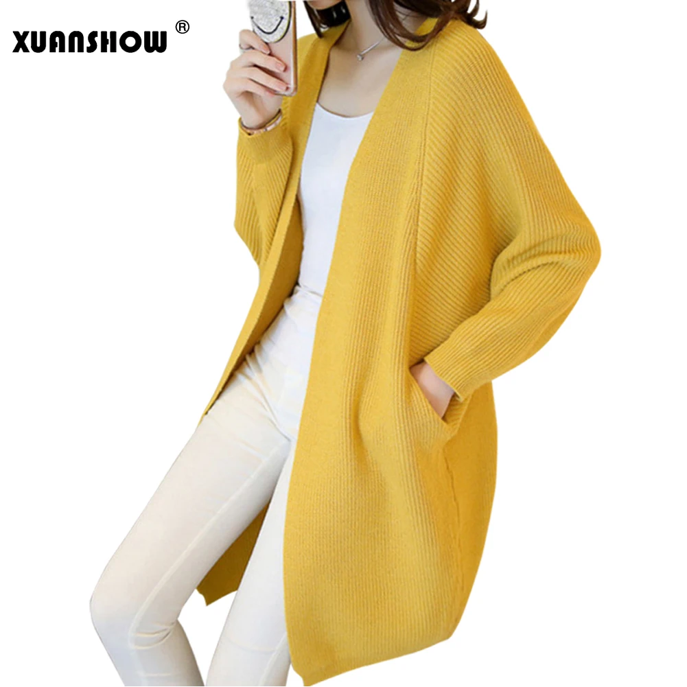 

XUANSHOW Kardigany Women 2018 Autumn Fashion Candy Color Batwing Sleeve Long Women's Cardigan Solid Loose Large Size Sweater