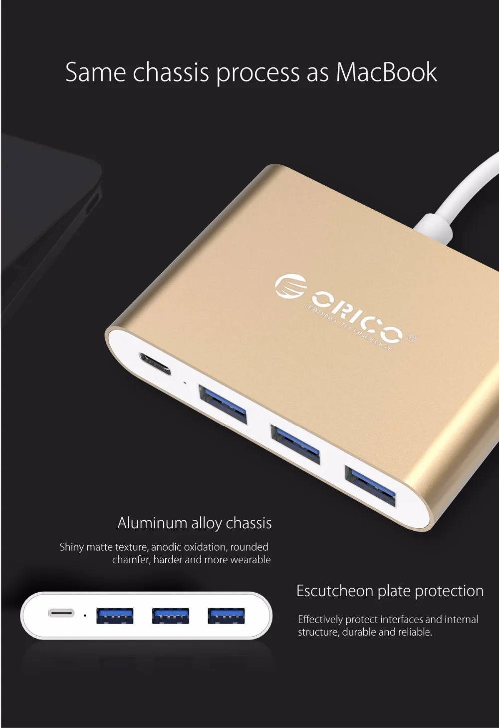 ORICO алюминиевый type-C для USB PD зарядный концентратор USB3.1 Gen1 5 Гбит/с высокоскоростной алюминиевый