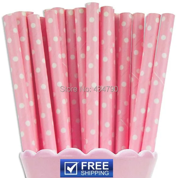 200pcs Baby Pink Paper Straws White Swiss Dot Wholesale Uk