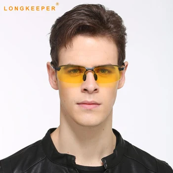 

Men's Rimless Glasses Car Drivers Night Vision Goggles Anti-Glare Polarizer Sun glasses Polarized Driving Sunglasses Shades Male