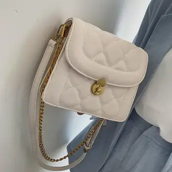 

Elegant Female temperament Square bag 2019 Quality PU leather Women's Designer Handbag Lattice Lock Chain Shoulder Messenger Bag