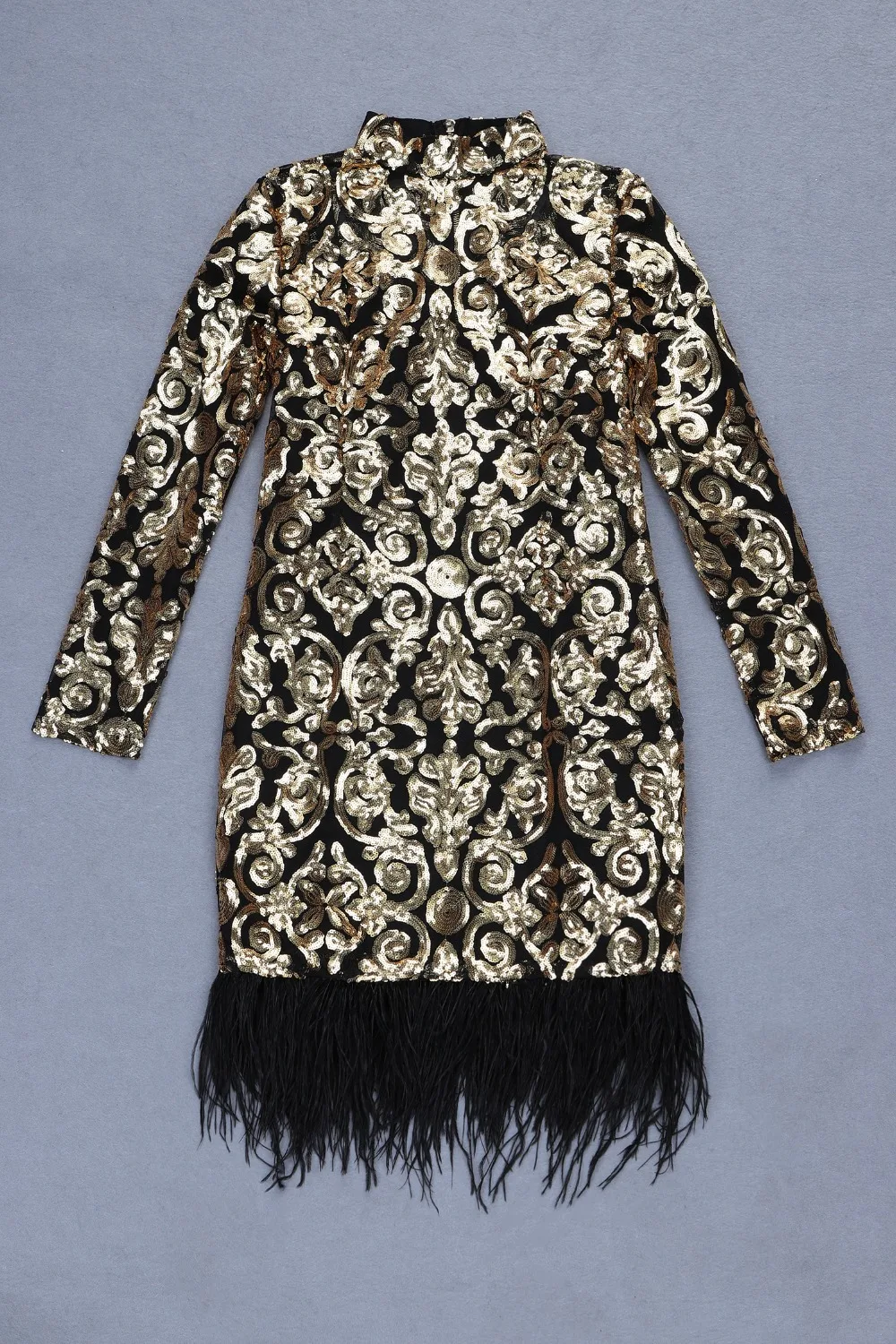 Sexy Bandage Longues Paillettes Plume À 2019 Designer Robe Mode De Femmes Luxe Manches XqEnT8